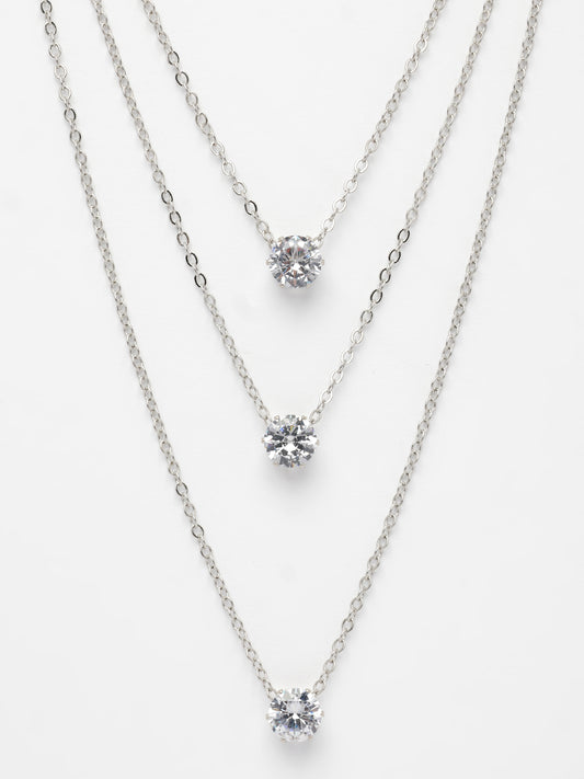 NVR Women's Silver-Plated Artificial Stones Layered Chain