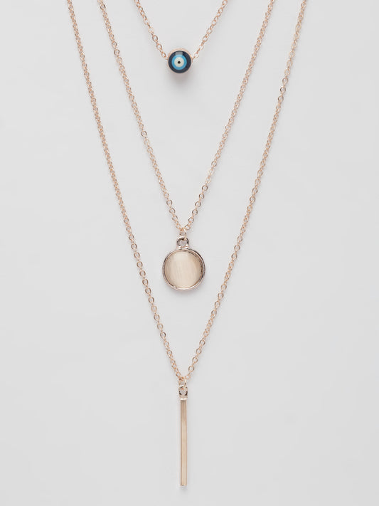NVR Women's Rose Gold-Plated Evil Eye Layered Chain