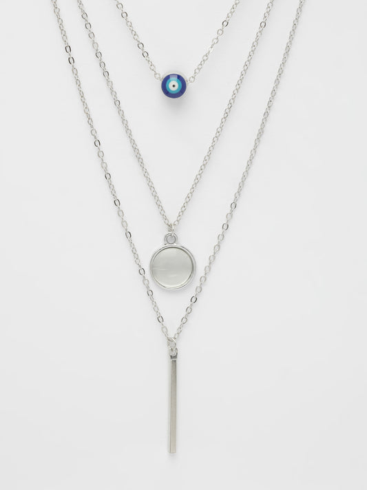 NVR Women's Silver-Plated Evil Eye Layered Chain