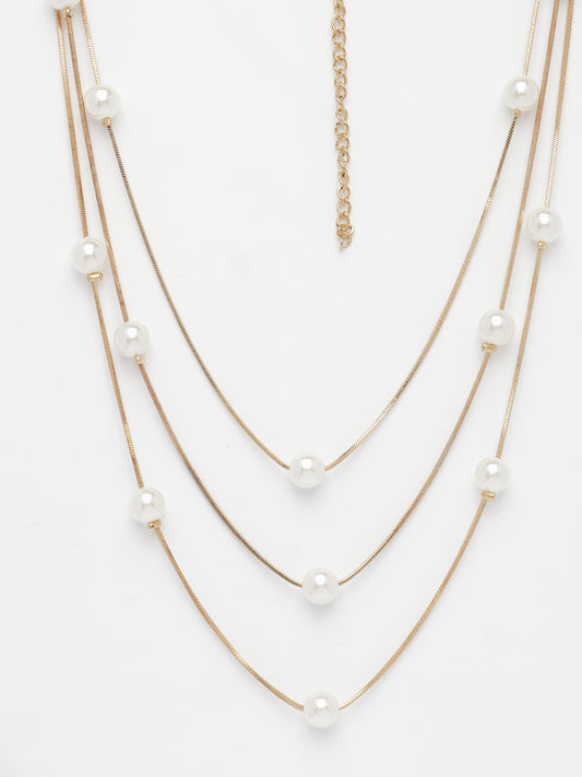 NVR Women's Gold-Plated  White Pearls Party Layered Chain