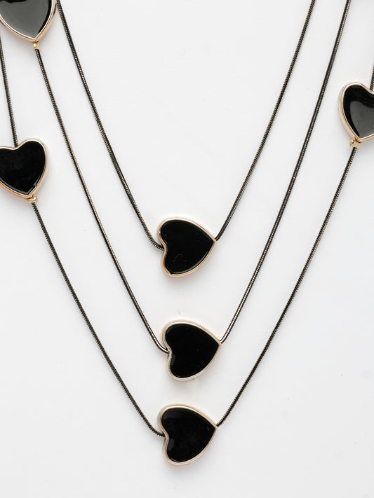 NVR Women's Black Heart Shape Layered Fashion Necklace