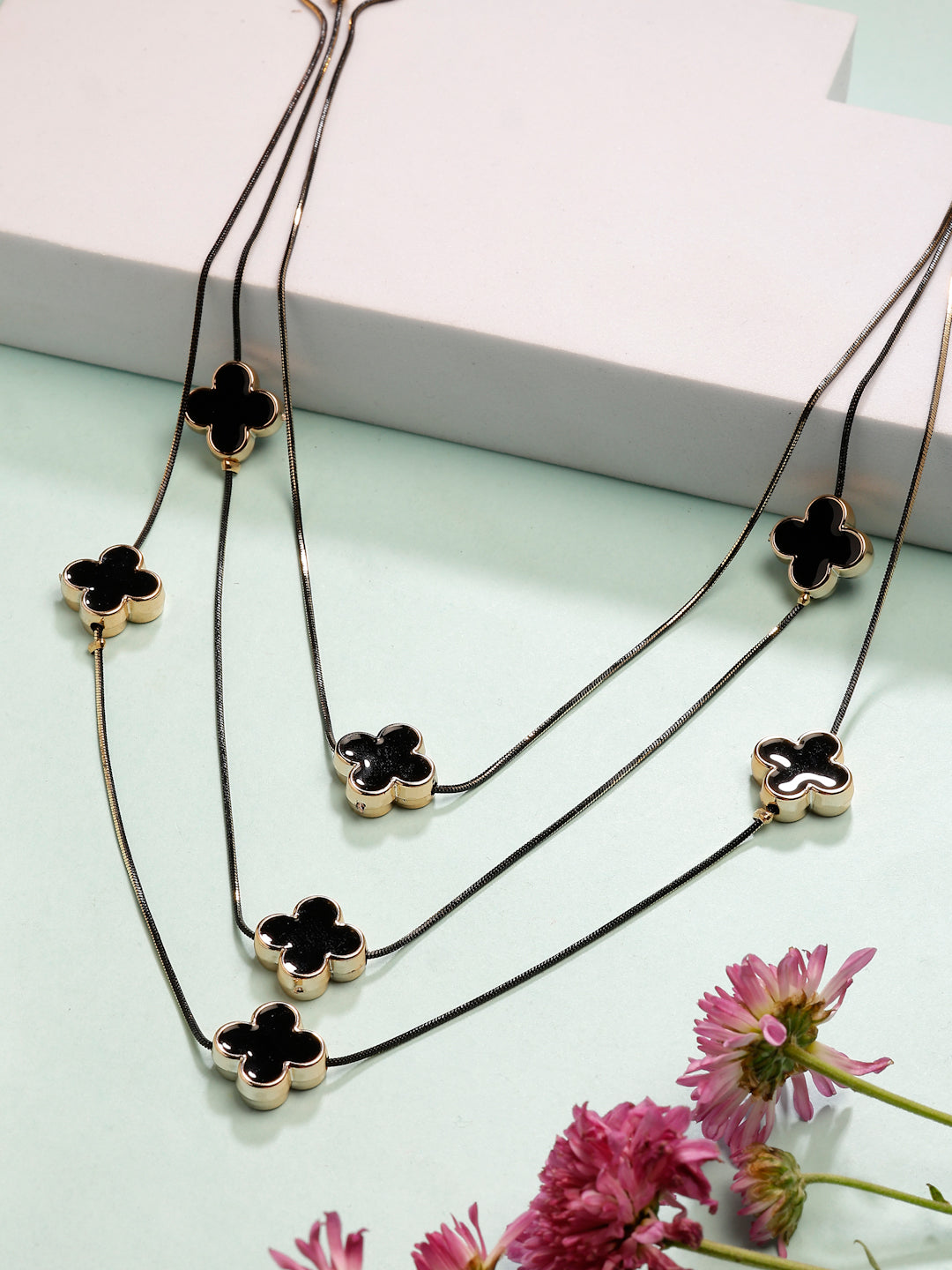 NVR Women's Black Layered Fashion Necklace