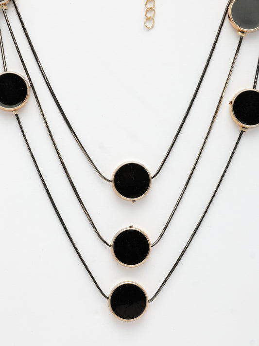 NVR Women's Black Circular Shaped Layered Fashion Necklace