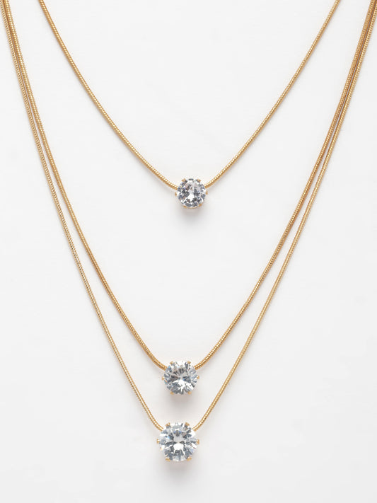 NVR Women's Gold-Plated Artificial Stones Layered Chain