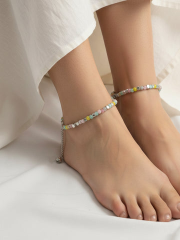 NVR Women Silver Plated Multicolour Artificial Beads Anklet