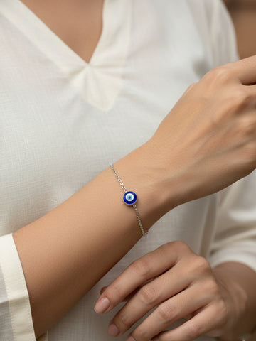 NVR Women Evil Eye Silver Plated Link Bracelet
