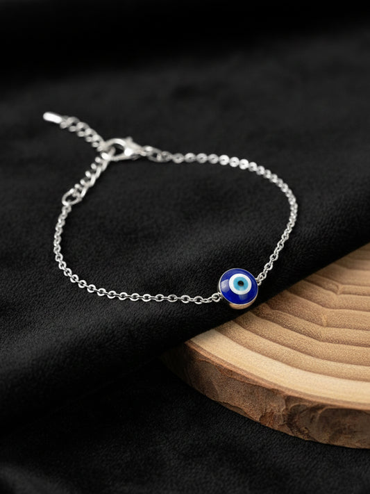 NVR Women Evil Eye Silver Plated Link Bracelet