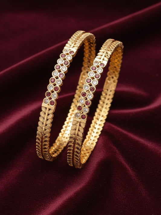 NVR Women Set of 2 Gold Plated CZ Stone Bangle