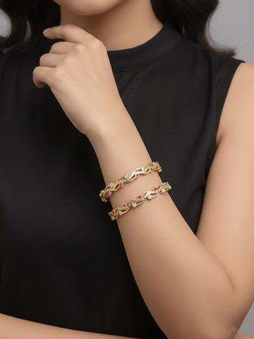 NVR Women Set of 2 CZ Stone Gold Plated Bangles