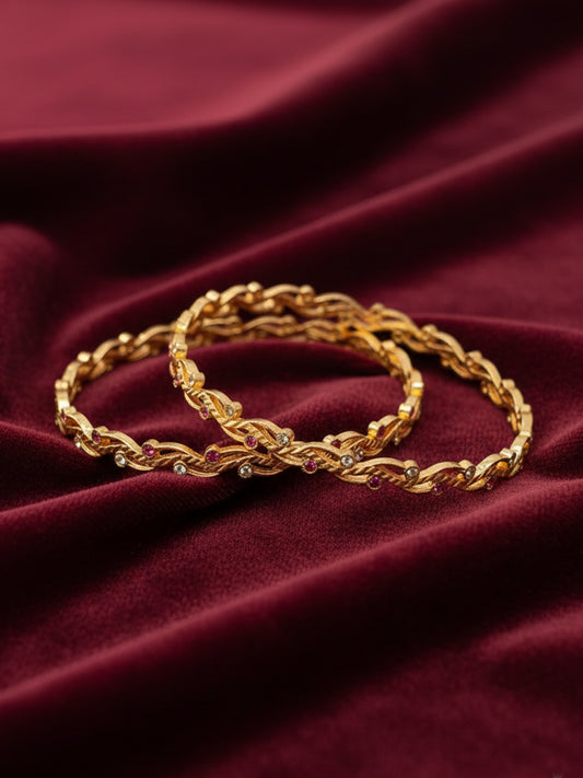 NVR Women Set of 2 CZ Stone Gold Plated Bangles