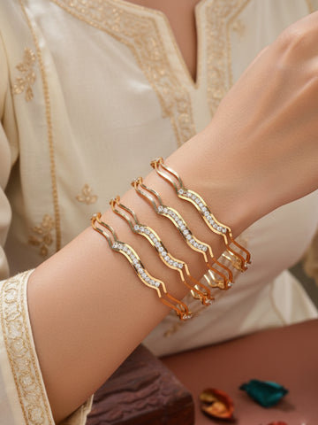 NVR Women Set of 4 Gold Plated CZ Stone Bangles