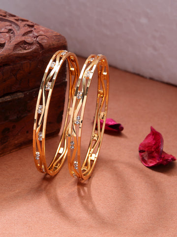 NVR Women's Set of 2 Gold-Plated Cubic Zirconia Stone Studded Bangles