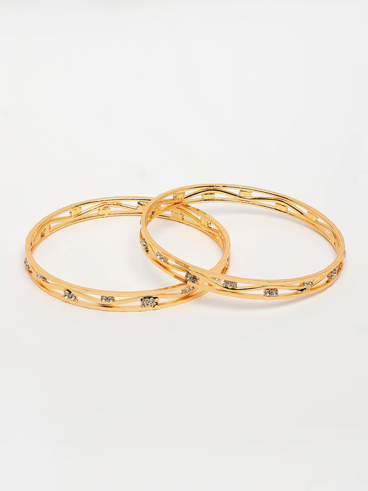 NVR Women's Set of 2 Gold-Plated Cubic Zirconia Stone Studded Bangles