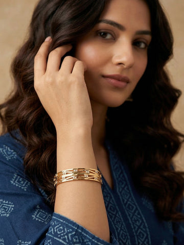 NVR Women Set of 2 Gold Plated CZ Stone Bangles