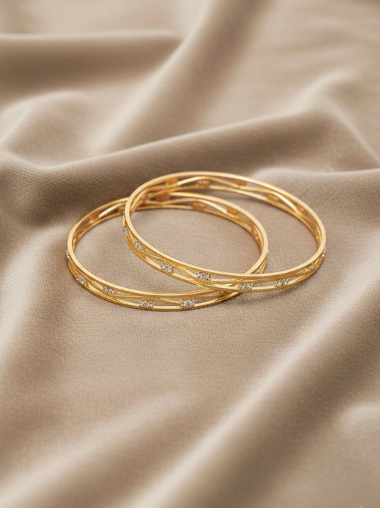 NVR Women Set of 2 Gold Plated CZ Stone Bangles