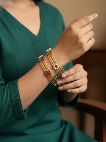 NVR Women Set of 2 Gold Plated Artificial Stone Bangles