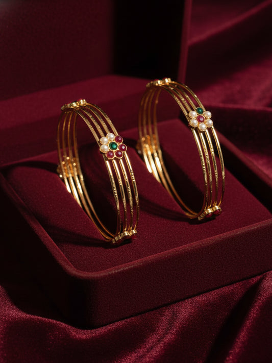 NVR Women Set of 2 Gold Plated Artificial Stone Bangles