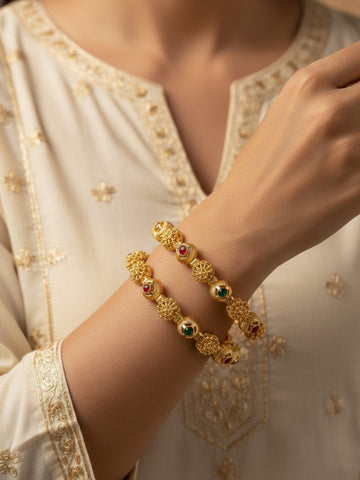 NVR Women Set of 2 Gold Plated Artificial Stone Bangles