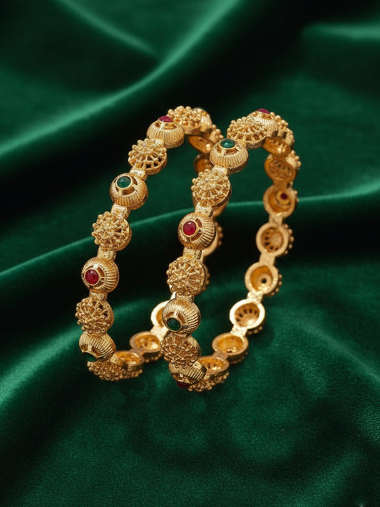 NVR Women Set of 2 Gold Plated Artificial Stone Bangles