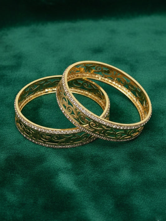 NVR Women Set of 2 Gold Plated CZ Stone Kada Bangles
