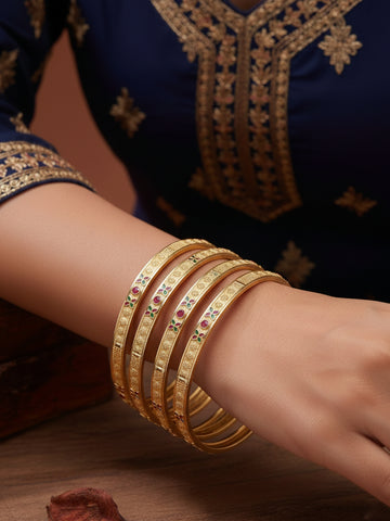 NVR Women Set of 4 Gold Plated Artificial Stone Bangles