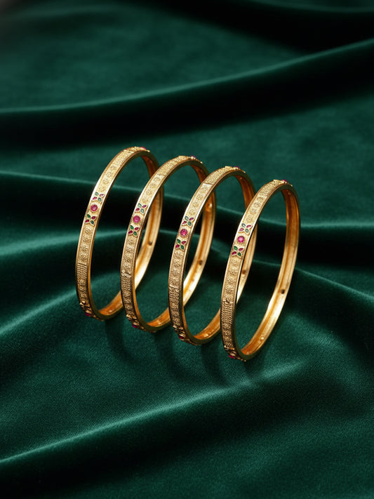 NVR Women Set of 4 Gold Plated Artificial Stone Bangles