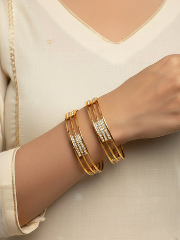 NVR Women Set of 2 Gold Plated CZ Stone Kada Bangles