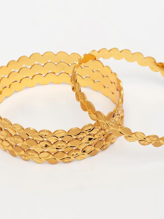 NVR Women's Set of 4 Gold-Plated Leaf Shaped Traditional Bangles