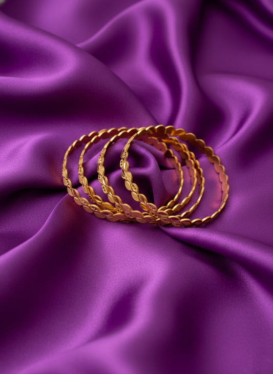 NVR Women's Set of 4 Gold-Plated Leaf Shaped Traditional Bangles