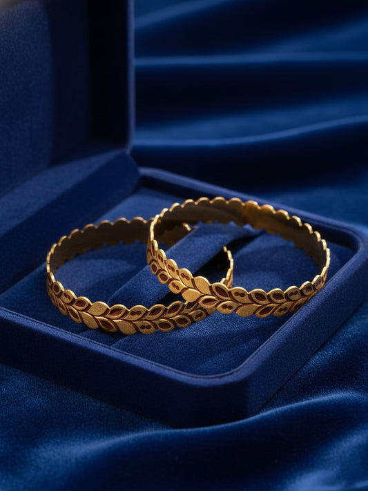 NVR Women Set of 2 Leaf Design Gold Plated Kada Bangles
