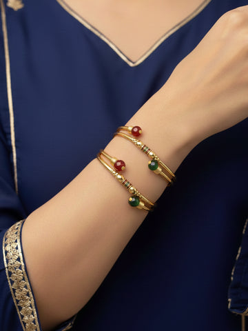 NVR Women Set of 2 Gold Plated Artificial Beads Bangles