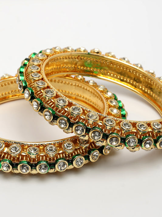 NVR Women's Set of 2 Gold-Plated Kundan Studded Bangles