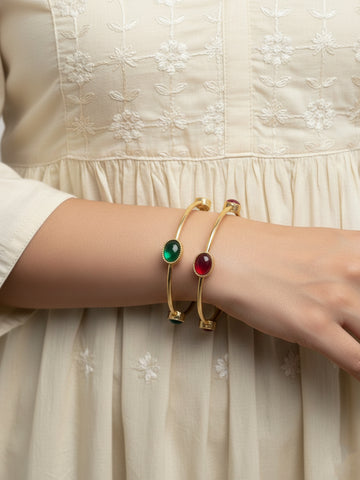 NVR Women Set of 2 Gold Plated Artificial Stone Bangles