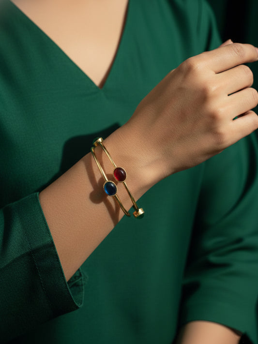 NVR Women Set of 2 Gold Plated Artificial Stone Bangles