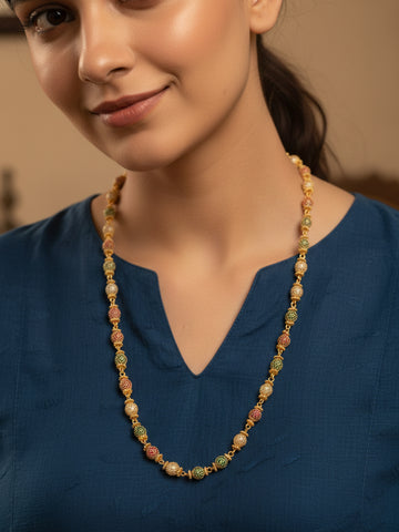 NVR Women Gold Plated Multicolur Artificial Beads Chain