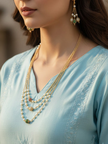 NVR Women Gold Plated Multicolour Artificial Beads Necklace with Earrings