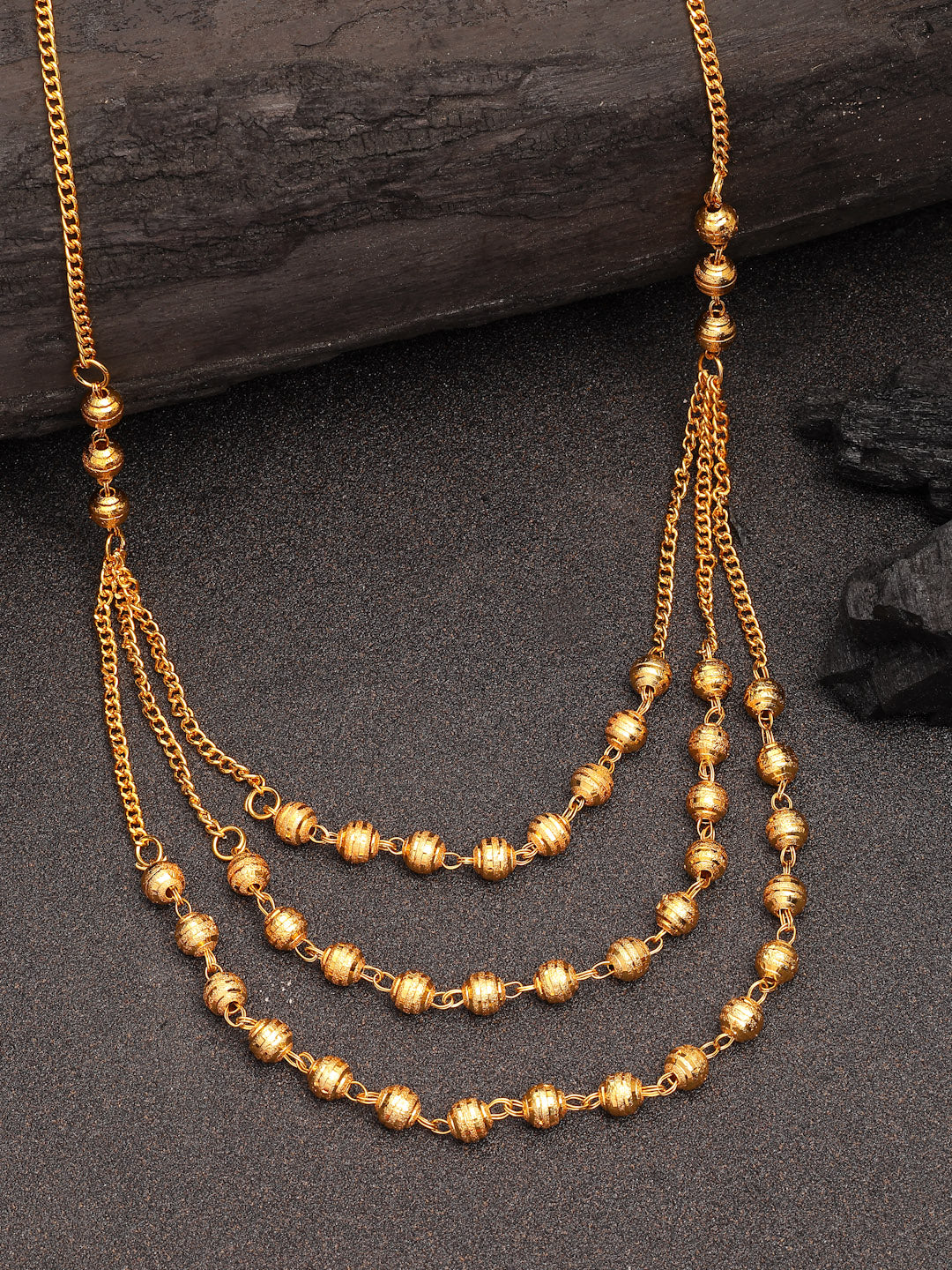 NVR Women's Gold-Plated Artificial Beads Layered Chain