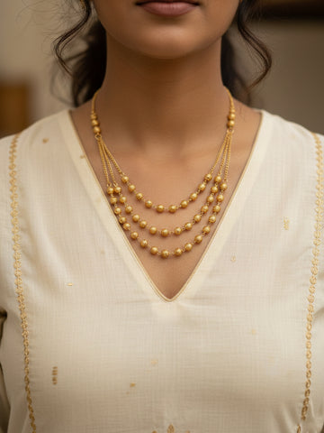 NVR Women Gold Plated Artificial Beads Layered Chain