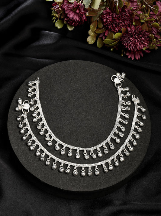 NVR Women's Set of 2 Silver-Plated Ghungroo-Beaded Anklets