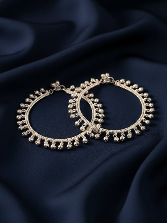 NVR Women Set Of 2 Silver Plated Ghunguroo Beaded Anklet