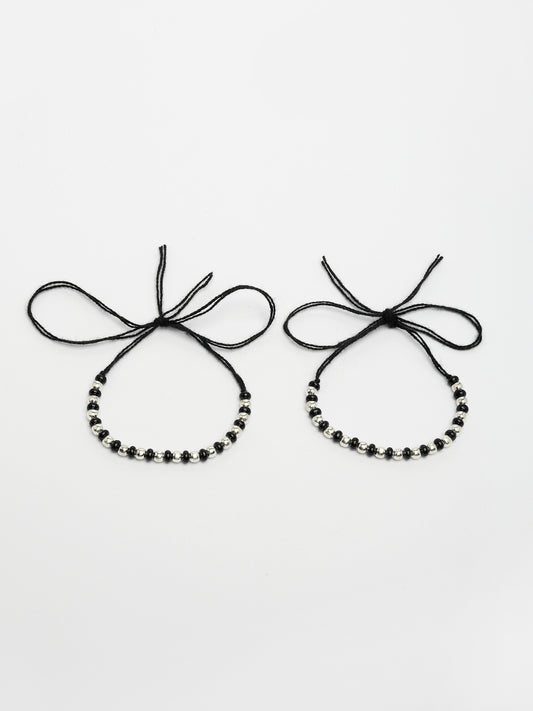 NVR Kids Set of 2 Rhodium-Plated Beaded Wraparound Nazariya Bracelet