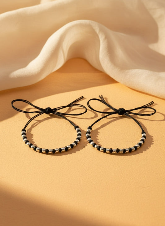 NVR Kids Set of 2 Rhodium Plated Beaded Wraparound Nazariya Bracelet