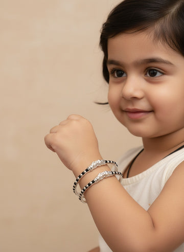 NVR Kids Set of 2 Rhodium Plated Artificial Beads Nazariya Kada Bracelet