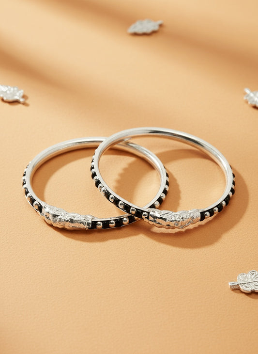 NVR Kids Set of 2 Rhodium Plated Artificial Beads Nazariya Kada Bracelet