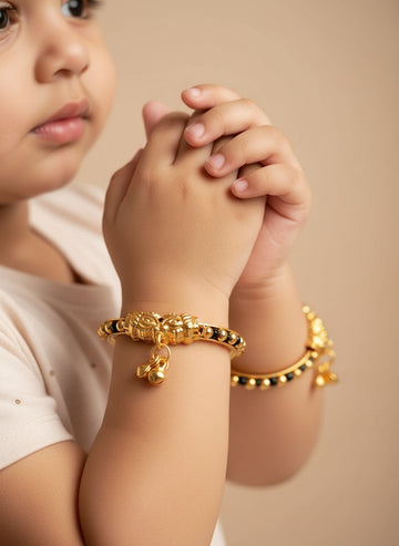 NVR Kids Set of 2 Rhodium Plated Artificial Beads Nazariya Kada Bracelet