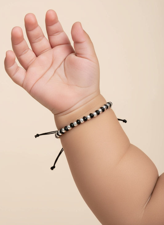 NVR Kids Pair of 4 Rhodium Plated Artificial Beads Nazariya Kada Bracelet