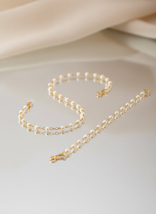 NVR Women Pearl Studded Classic Gold Plated 1 Line Ear Chain Ear Cuff