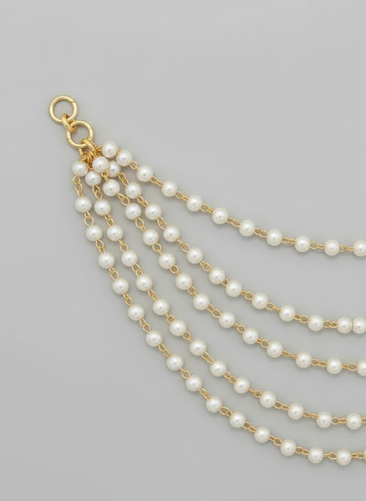 NVR Women Pearl Studded Classic Gold Plated 5 Line Ear Chain Ear Cuff