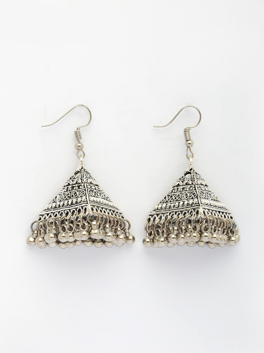 NVR Women's Triangular Shaped Hook Silver Plating Oxidized Jhumka Earrings
