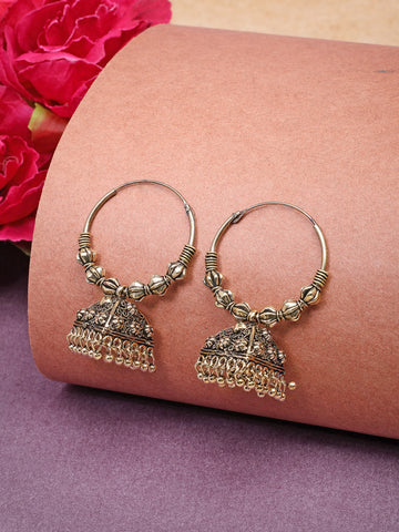 NVR Women's Ethnic Gold Plated Oxidized Jhumka Earrings